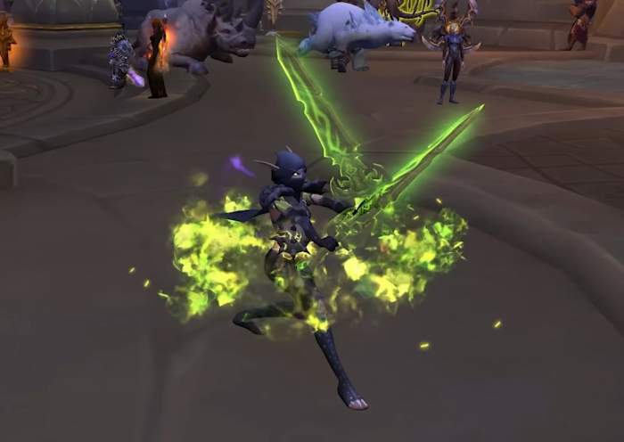 A night elf Demon Hunter in World of Warcraft: Dragonflight's Patch 10.2 Guardians of the Dream.